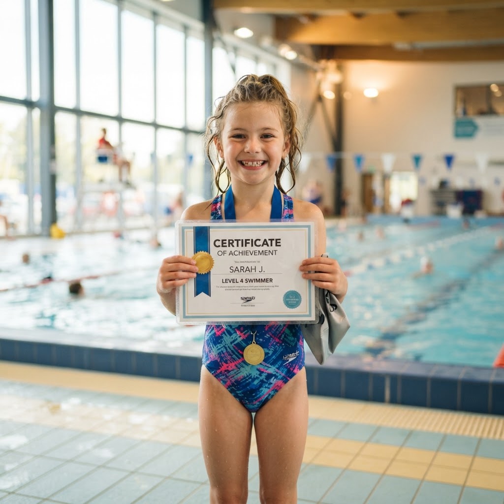 Trots meisje met haar zwemdiploma C